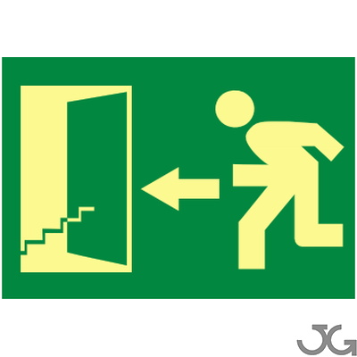 SEÑAL PE 29X21 SALIDA ESCALERA BAJ. IZQ. (LUMIN.)