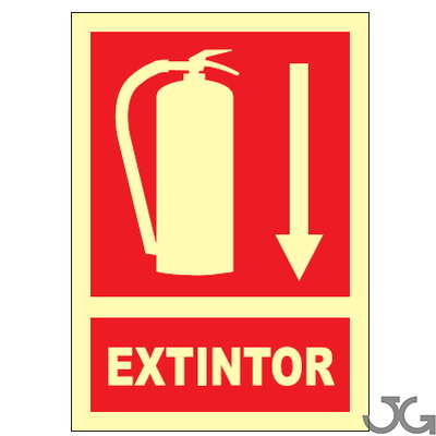 SEÑAL PE 29X21 EXTINTOR FLECHA ABAJO (LUMINISC.)