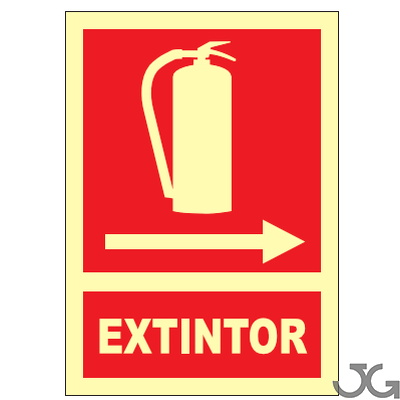 SEÑAL PE 29X21 EXTINTOR FLECHA DERECHA (LUMINISC.)