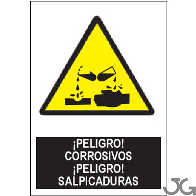 SEÑAL PE 29X21 PELIGRO CORROSIVOS, SALPICADURAS