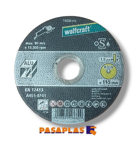 DISCO ABRAS. WOLFCRAFT 115X1.5X22 ALUMINIO