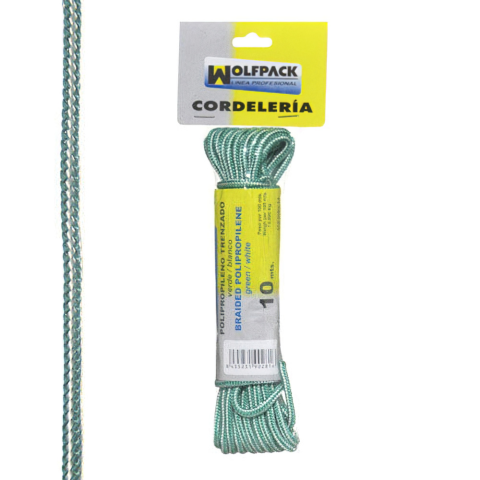 CUERDA TRENZ. POLIPROP. BLANCA/VERDE (Mad. 10m.)