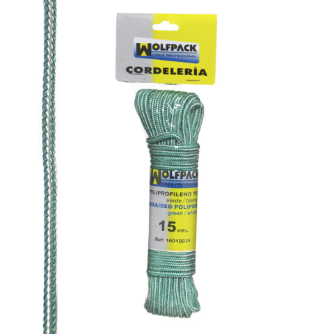CUERDA TRENZ. POLIPROP. BLANCA/VERDE (Mad. 15m.)
