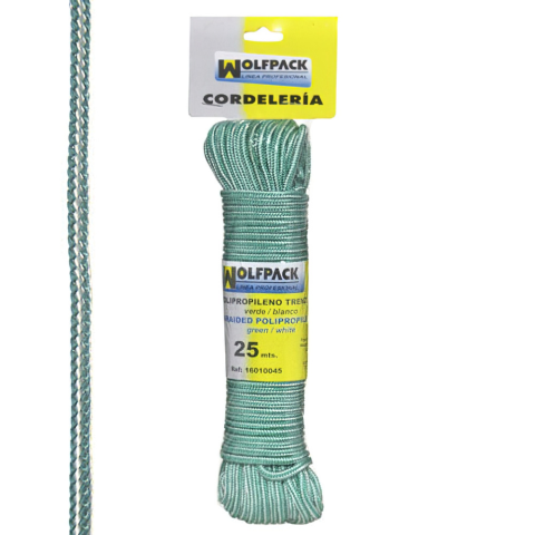 CUERDA TRENZ. POLIPROP. BLANCA/VERDE (Mad. 25m.)