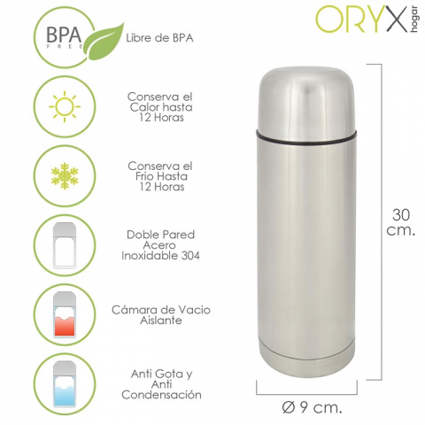 TERMO LIQUIDOS ORYX ACERO 0,75L. ANTI GOTEO